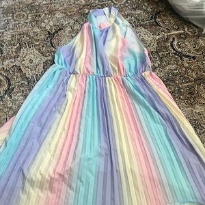 SHEIN Pastel Rainbow Pleated Dress